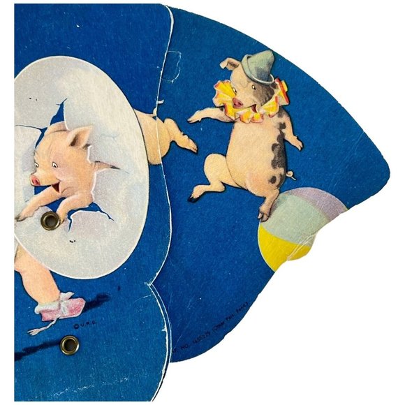 Vintage Tri Fold Advertising Cardboard Fan Boy With Circus Pigs Blue Folding - Picture 5 of 14